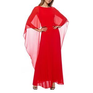 Marina Boat Neck Capelet Pleated Front Zipper Closure Solid Crepe Chiffon Gow R